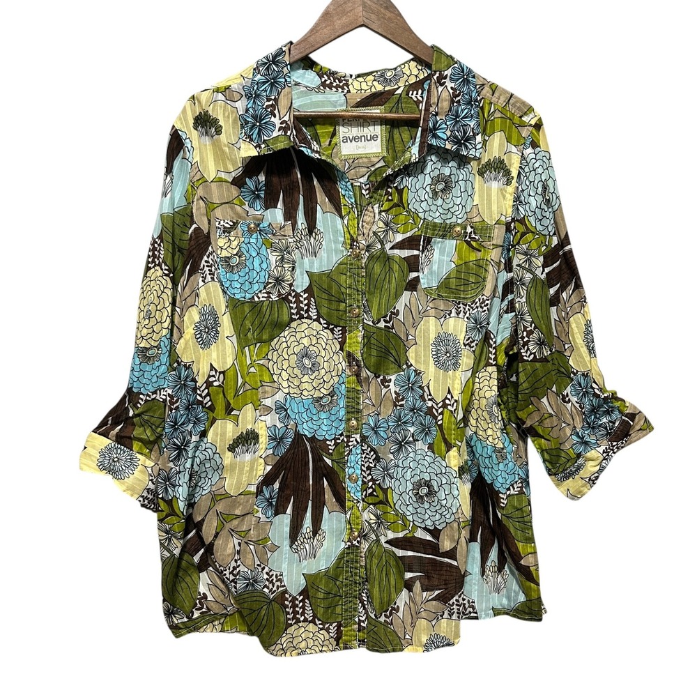 Avenue Women Button Perfect Shirt 26/28 Multicolor‎ Floral Cotton Boho Cottage